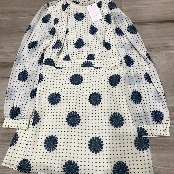 Modcloth White Navy Floral Long Sleeve Mini Dress - Picture 2 of 7